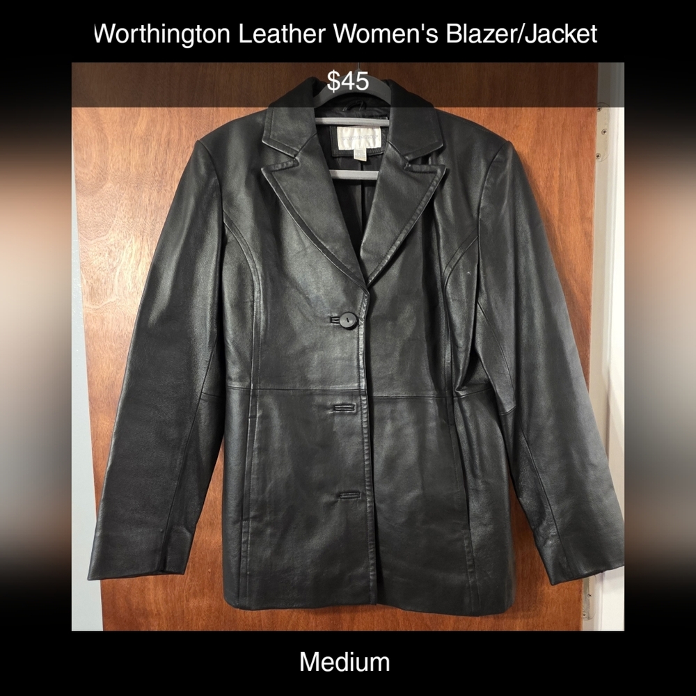 Worthington Women's Black Leather Blazer/Jacket Medium